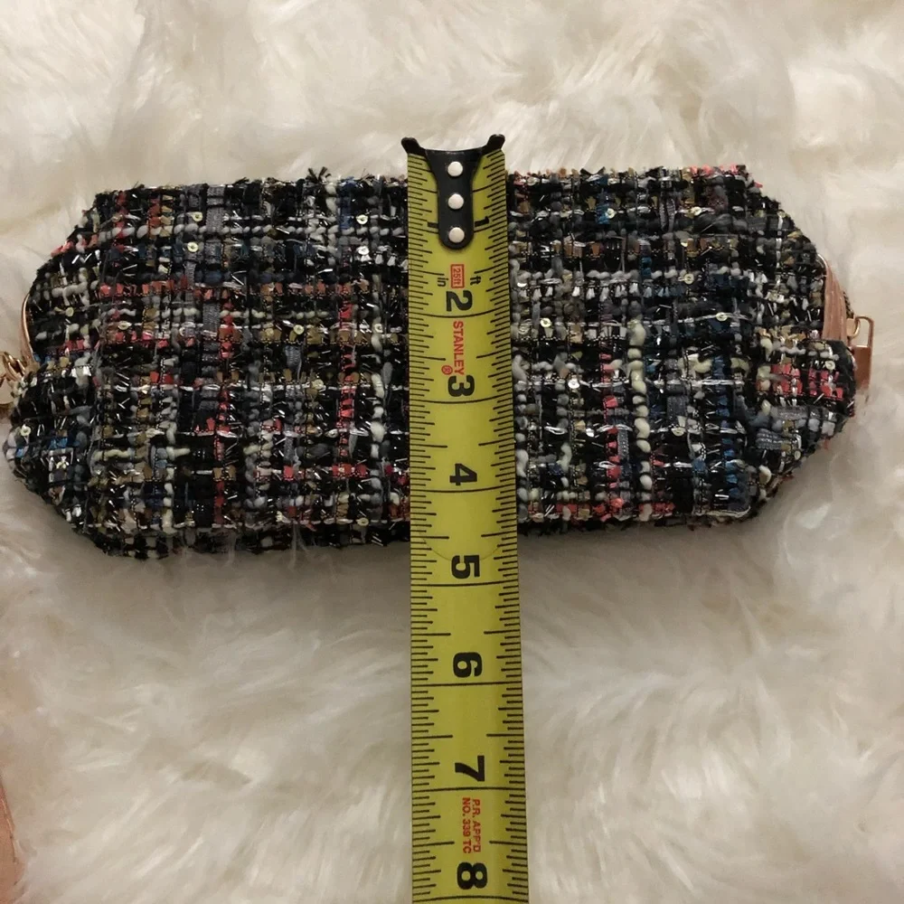 Tweed Cosmetic Bag / Makeup Pouch with Wristlet Sparkling Bag & Removable strap